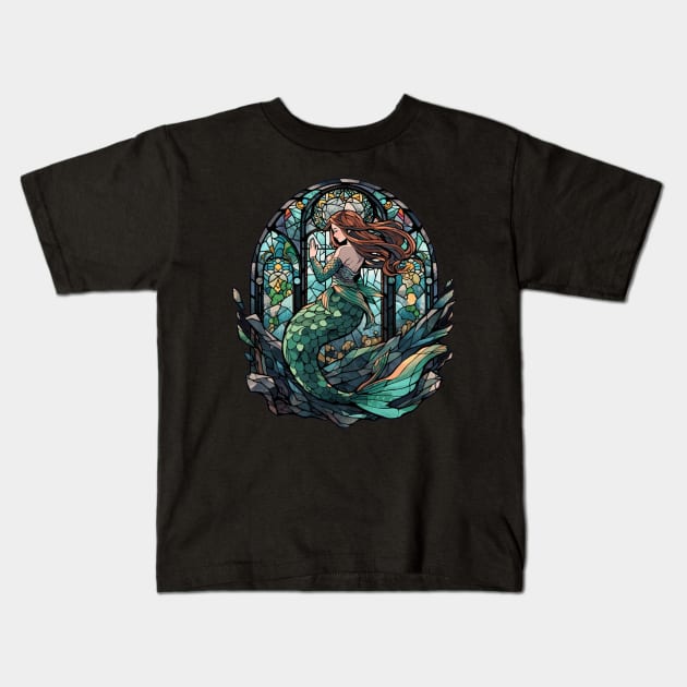 Stained Glass Mermaid Kids T-Shirt by DarkSideRunners